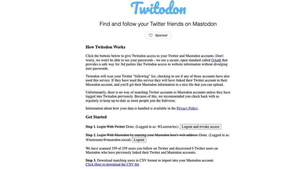 Interfaz de Twitodon.