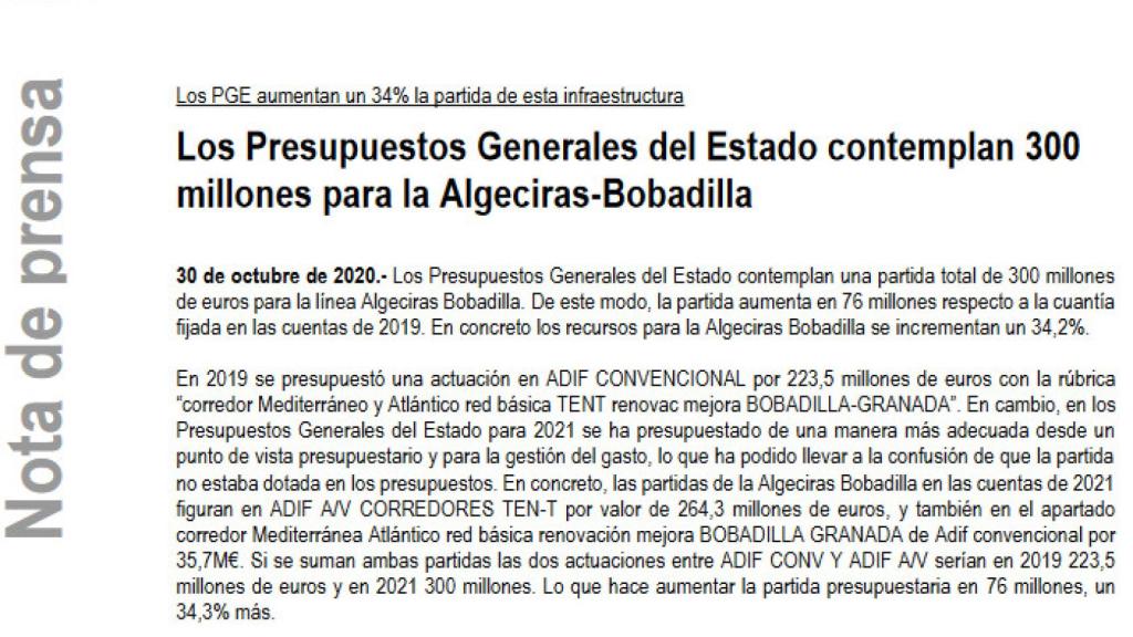 Nota del Ministerio de Hacienda.