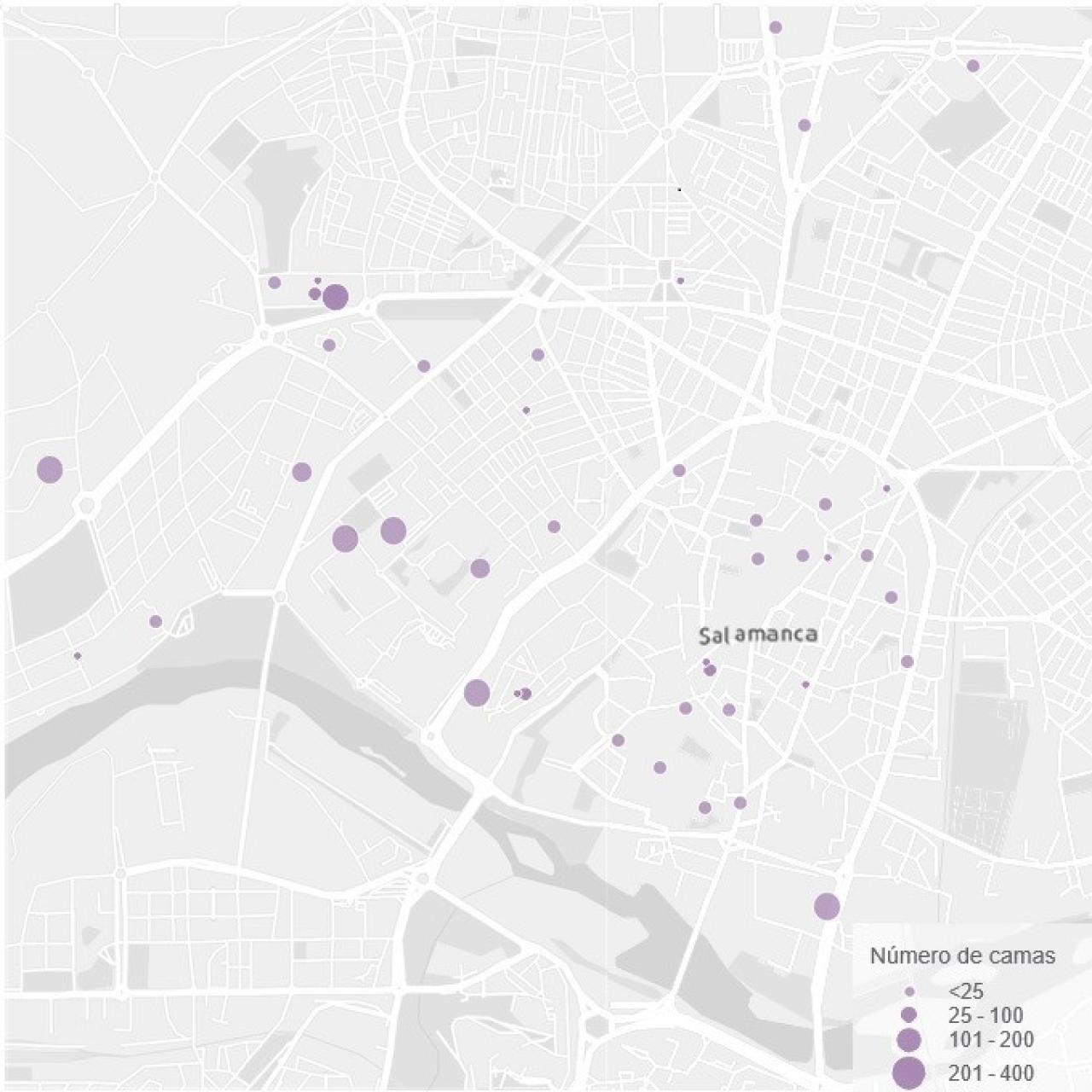 Oferta de camas por distritos y municipios en Salamanca