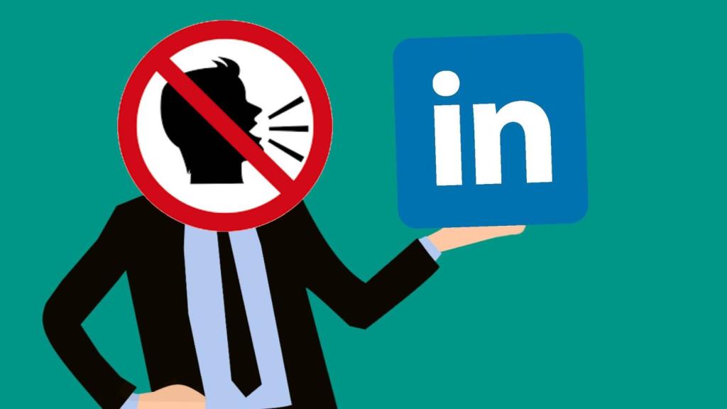 Una imagen corporativa de Linkedin con el logo de prohibido hablar.