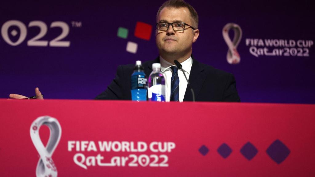 Bryan Swanson, en el centro de prensa del Mundial de Qatar