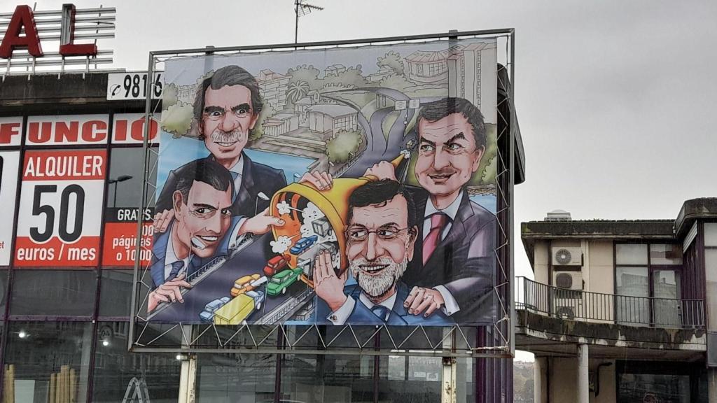 Pancarta de denuncia sobre la ampliación del puente de A Pasaxe.