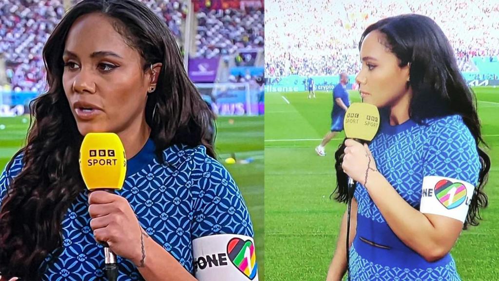 Alex Scott, con el brazalete arco iris en la BBC