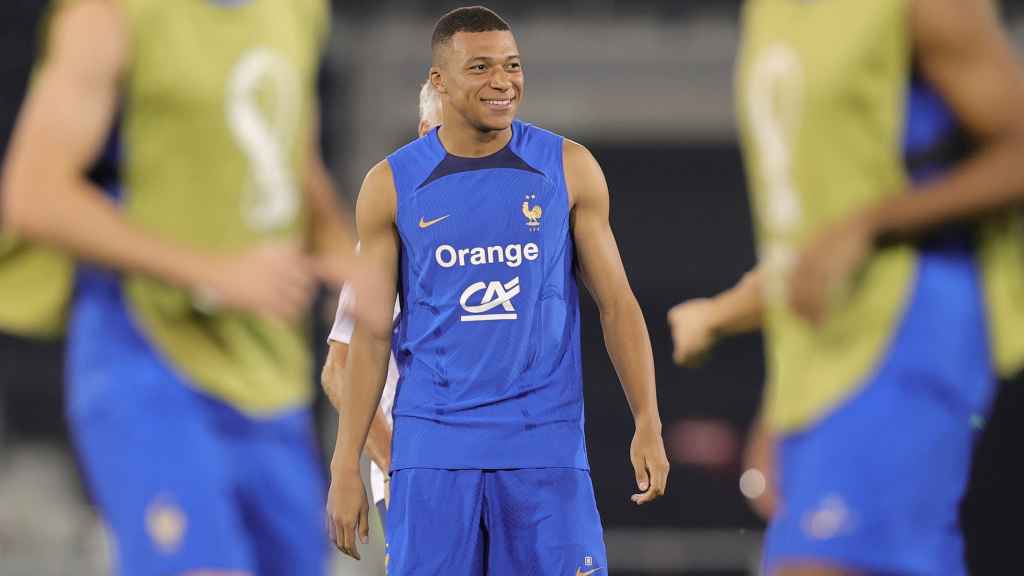 Kylian Mbappé, durante un entrenamiento de Francia en Qatar