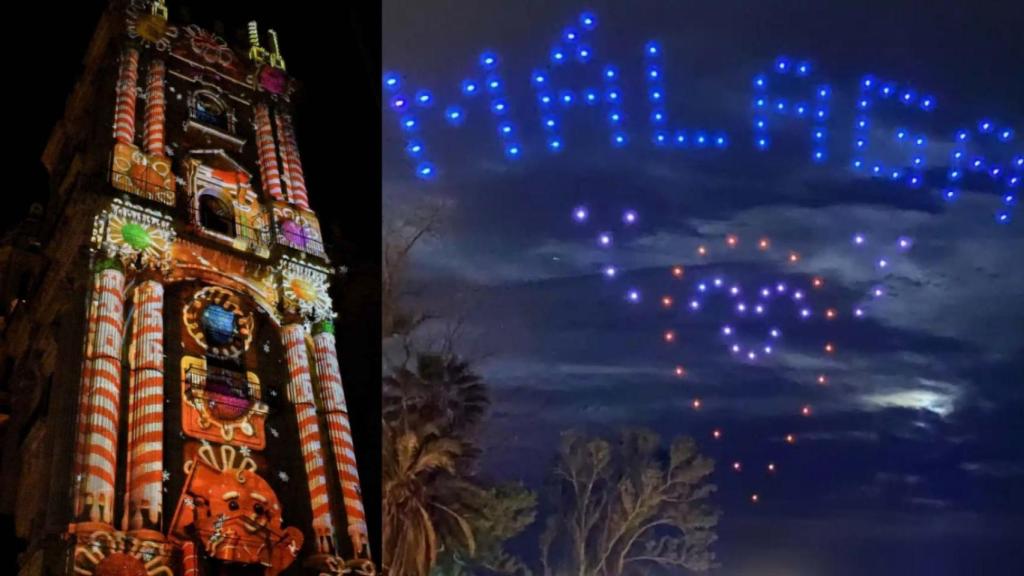 Vídeo mapping  sobre la Catedral y show de drones en Málaga.