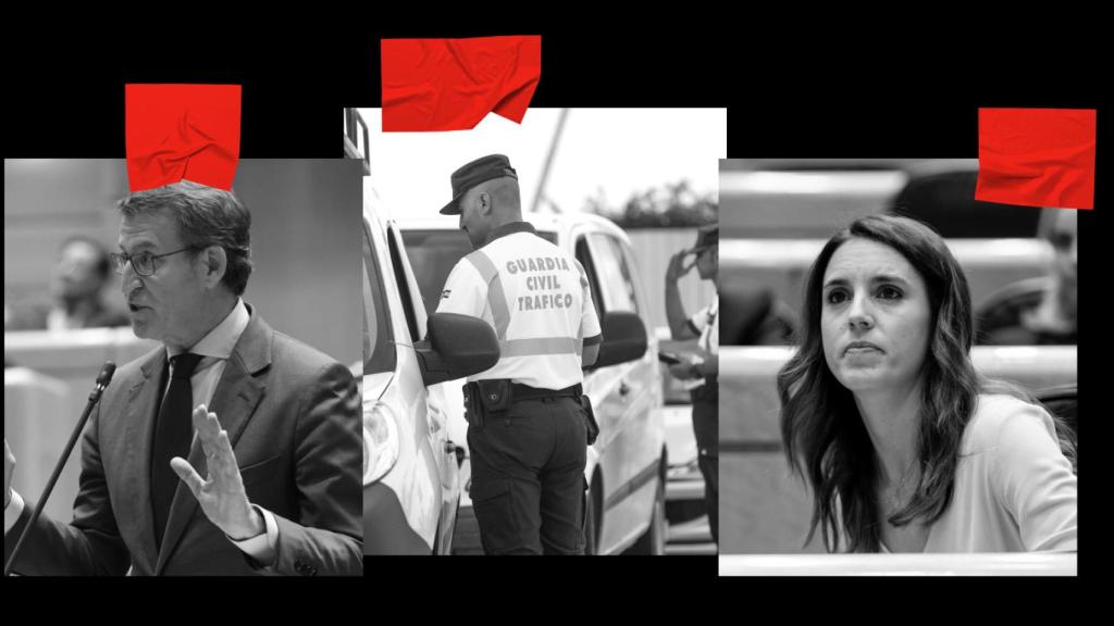 Alberto Núñez Feijóo, agentes de la Guardia Civil de Tráfico e Irene Montero.