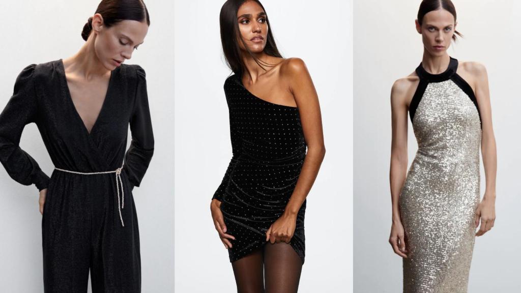 Tres propuestas de trajes para Nochevieja de Mango.