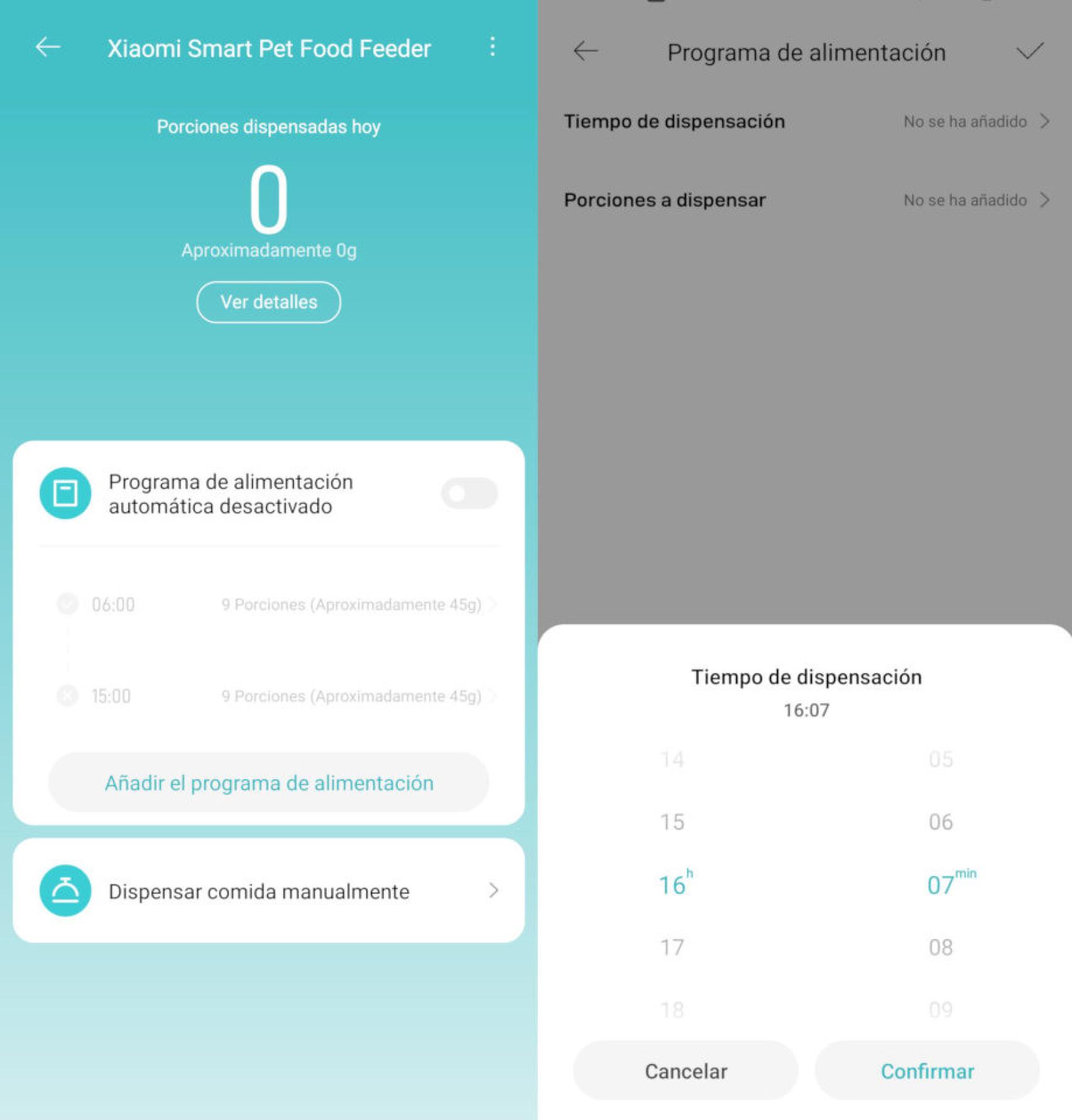La app de Mi Home permite controlar el bebedero y el comedero inteligentes