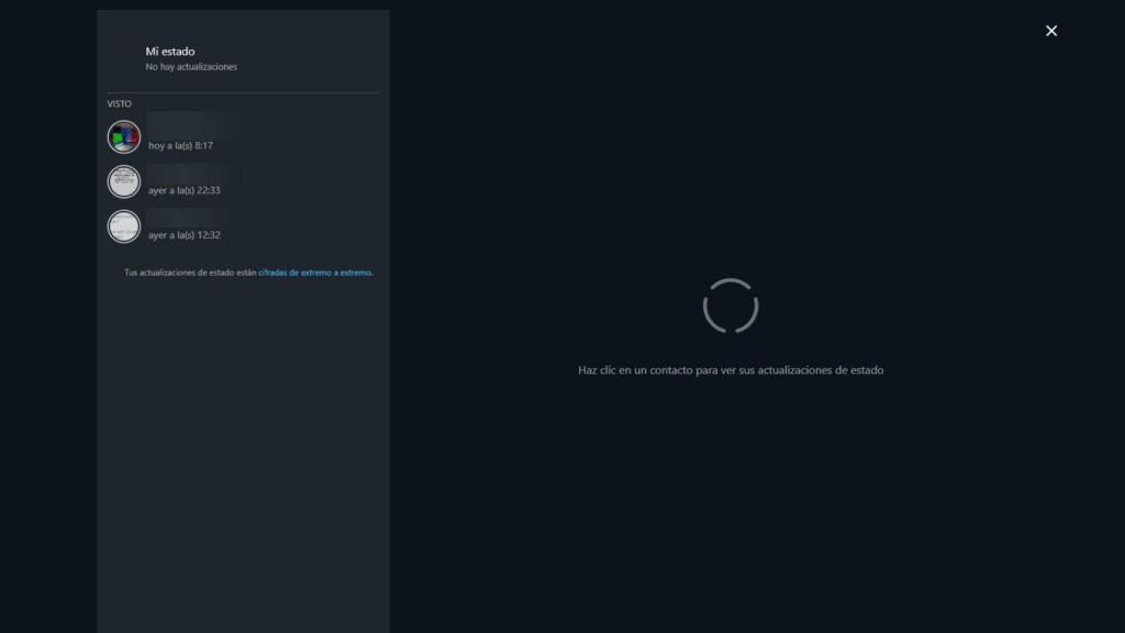 La sección de estados en WhatsApp Web.