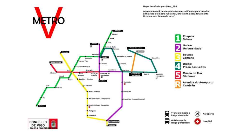 Plano ficticio de la línea de metro de Vigo.