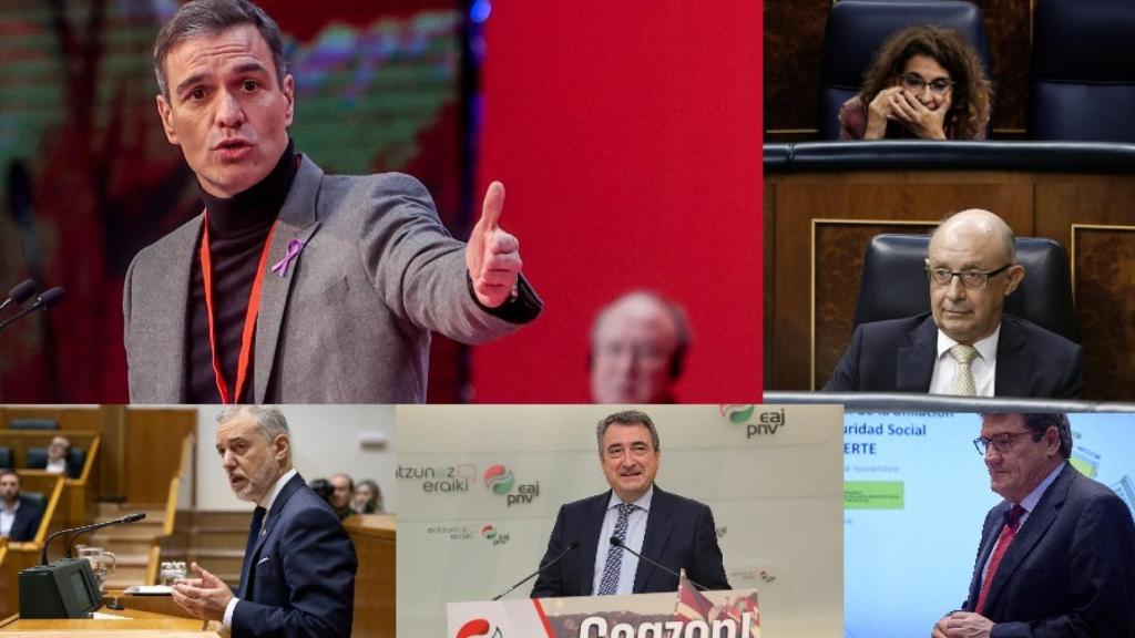 Pedro Sánchez, María Jesús Montero, Cristóbal Montoro, José Luis Escrivá, Aitor Esteban e Íñigo Urkullu.