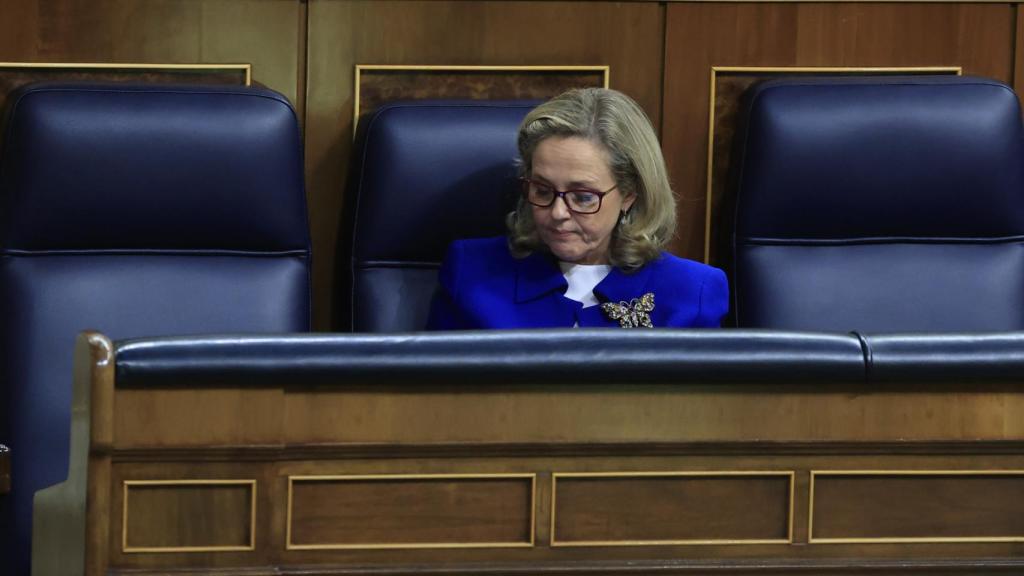 La vicepresidenta primera y ministra de Economía, Nadia Calviño, durante el pleno del Congreso del pasado miércoles.