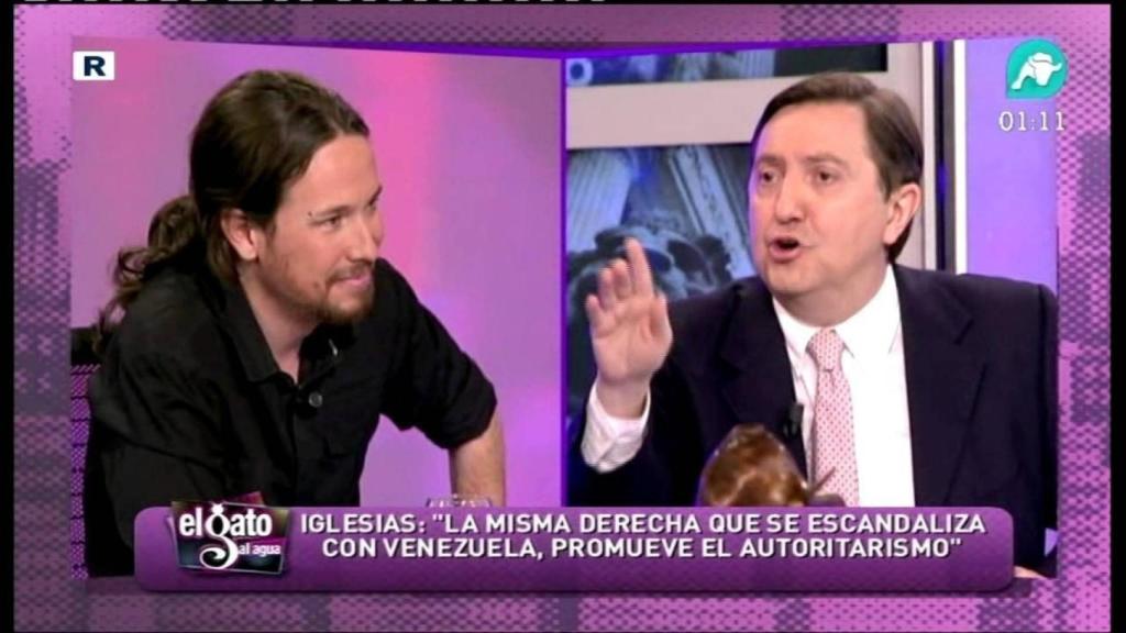 Pablo Iglesias debate con Federico Jiménez Losantos en 'El Gato al Agua' de Intereconomía, en 2013.
