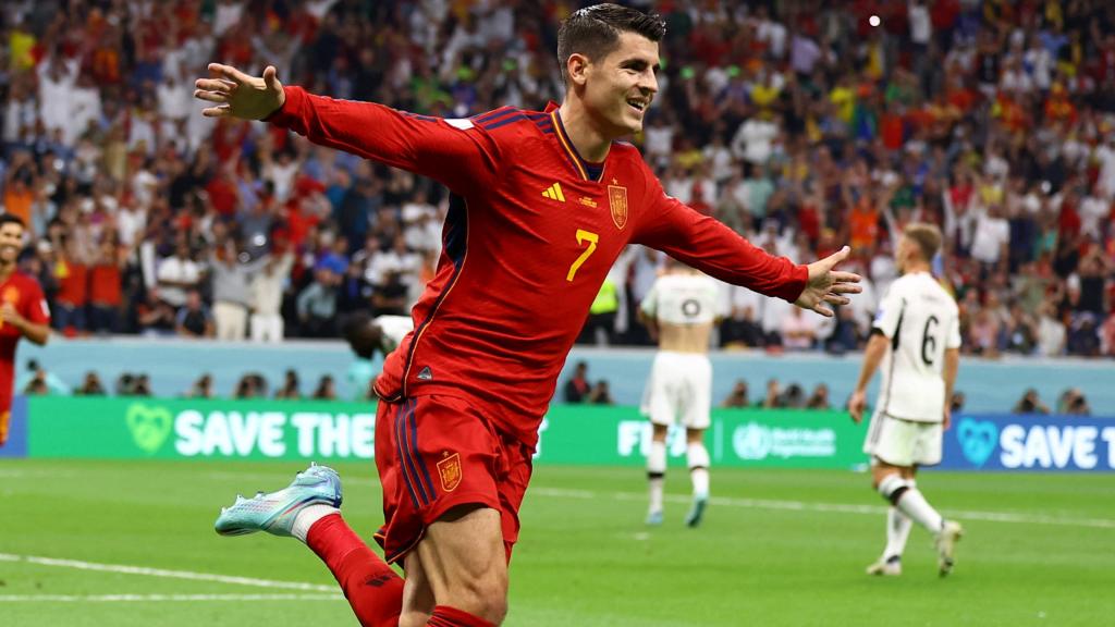 Álvaro Morata celebra su gol a Alemania