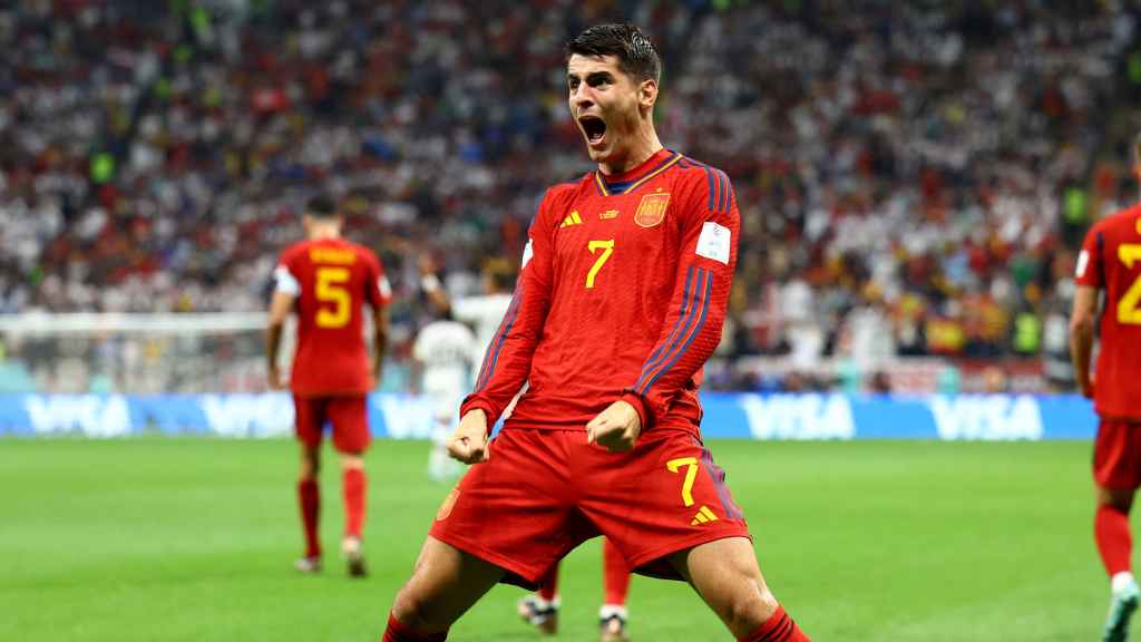 Álvaro Morata celebra su gol en el Mundial contra Alemania en el Mundial de Qatar 2022