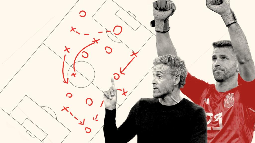 Luis Enrique y Unai Simón en un fotomontaje