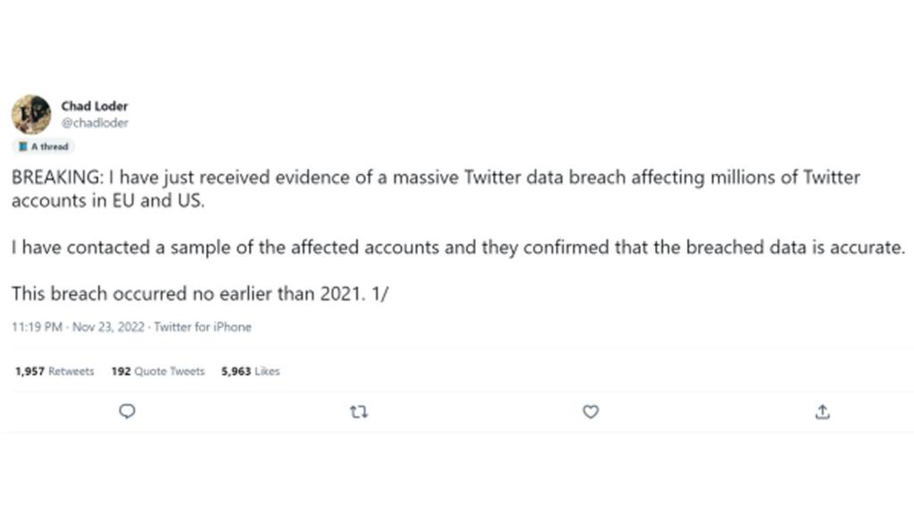 Tweet de Loder justo antes de que le quitaran su cuenta.