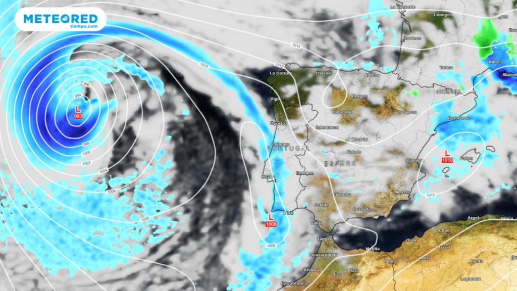 La llegada de una nueva borrasca en la zona ciclogenética de España.