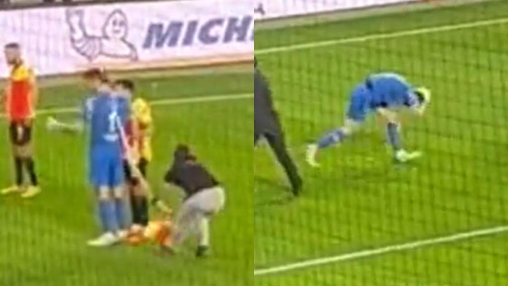 Momento de la agresión al portero del Altay.