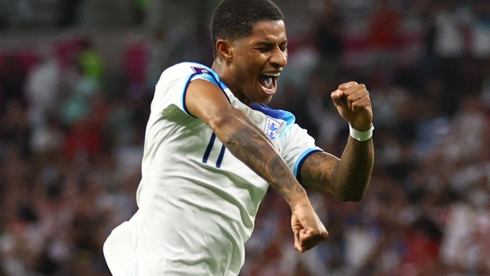 Marcus Rashford, celebrando un gol con la selección de Inglaterra en el Mundial de Qatar 2022