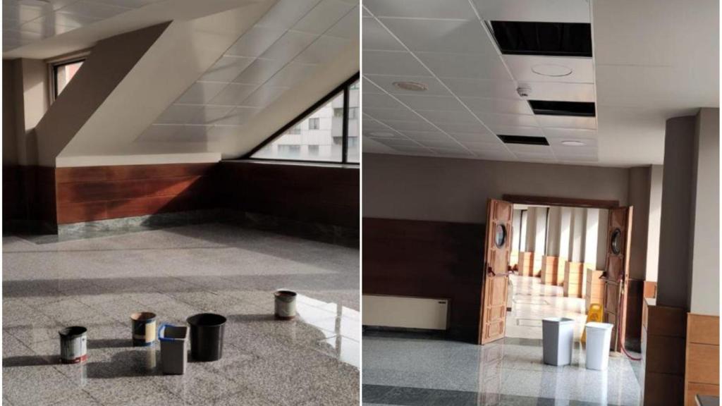 Quejas por las goteras en los pasillos del Palacio de la Ópera de A Coruña
