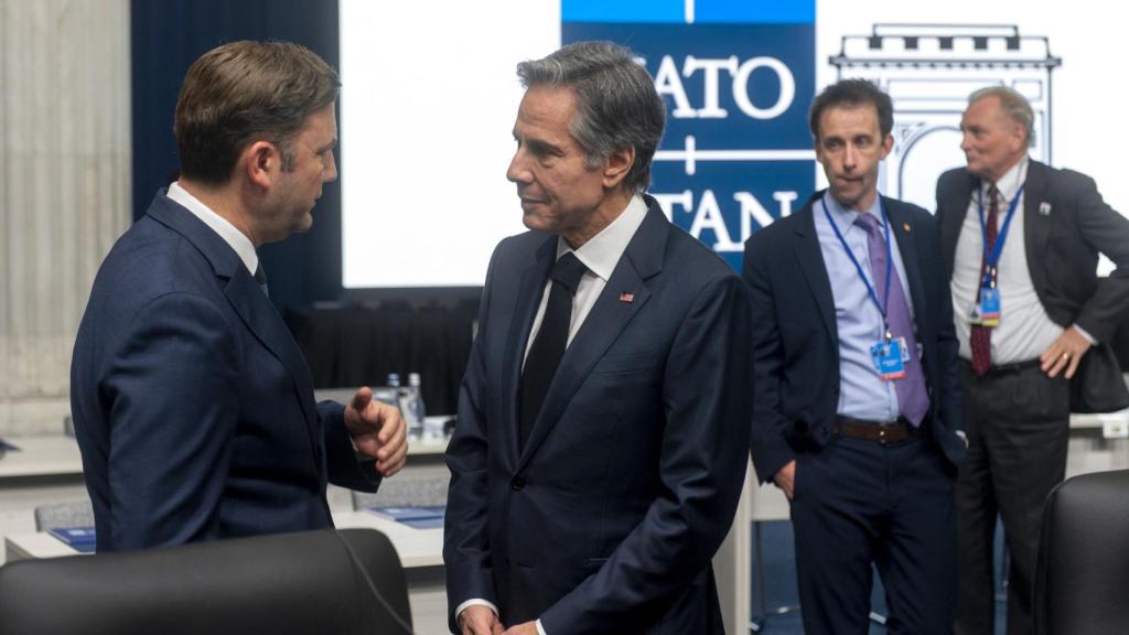 El secretario de Estado de Estados Unidos, Anthony Blinken, durante la reunión de este miércoles de la OTAN en Bucarest