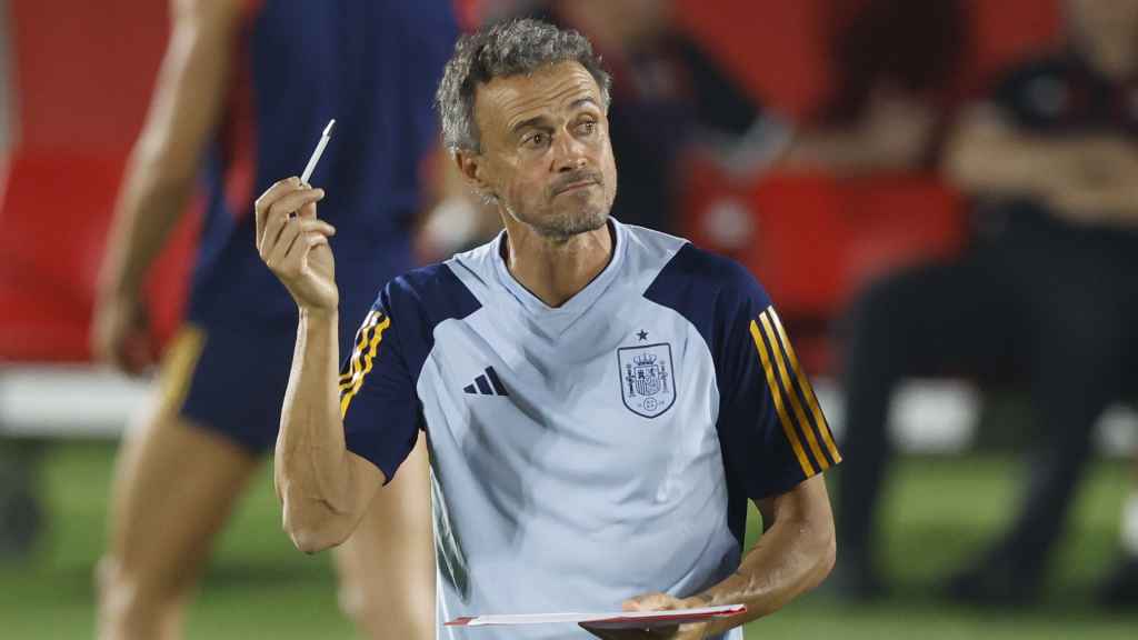 Luis Enrique, durante un entrenamiento de la Selección