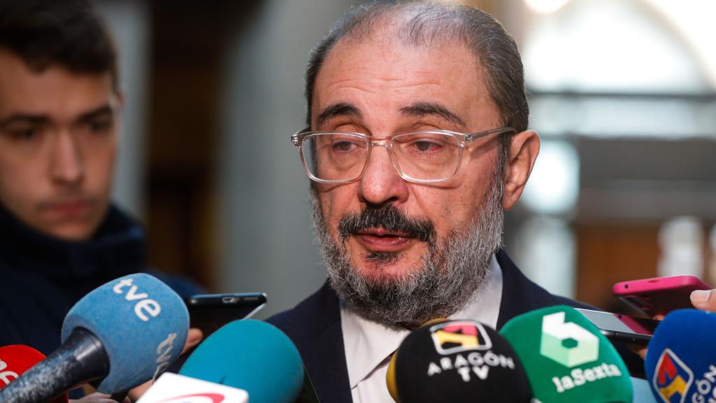 El presidente del Gobierno de Aragón, Javier Lambán, este jueves en las Cortes.