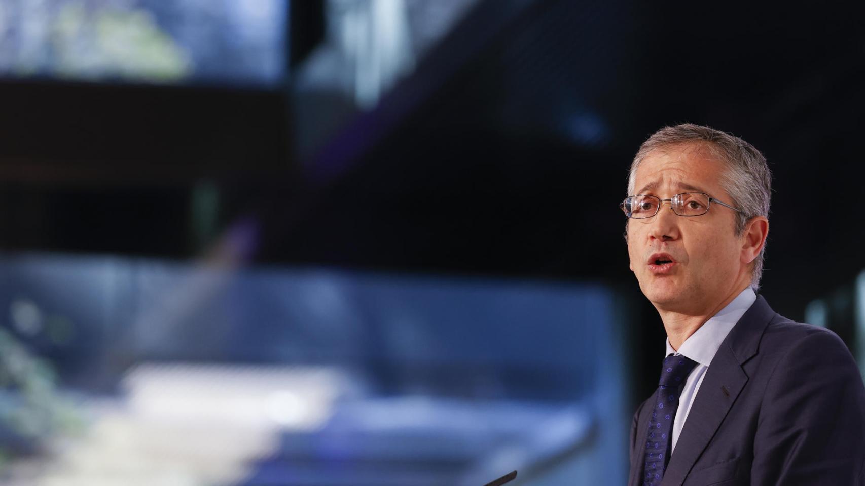 Pablo Hernández de Cos, gobernador del Banco de España, en un foro de banca celebrado esta semana.