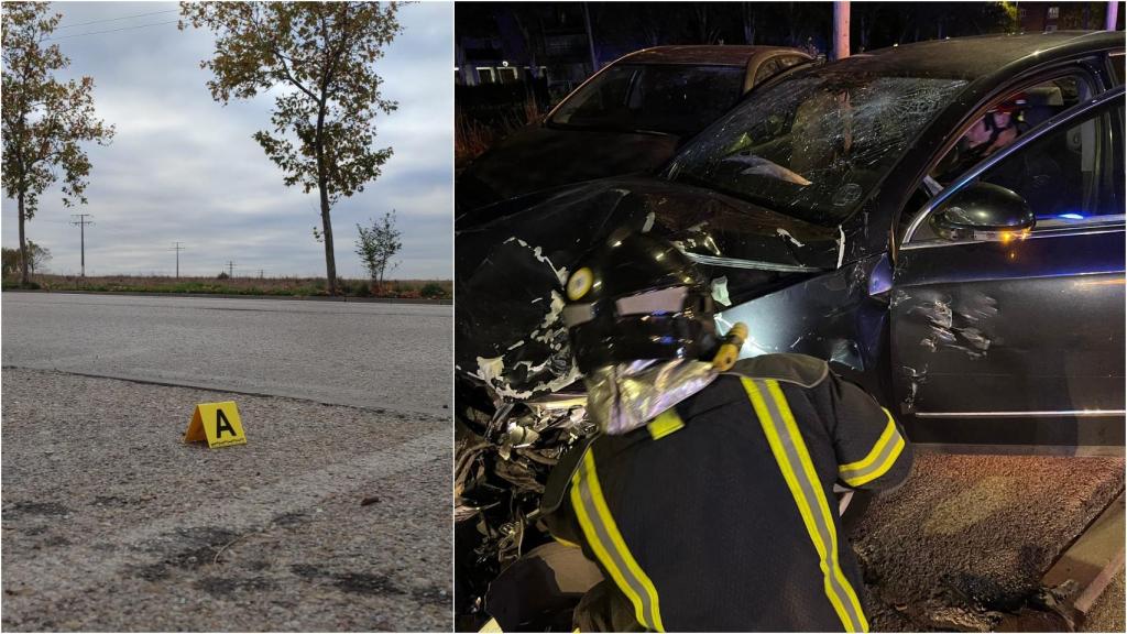 A la izquierda, el lugar de los hechos. A la derecha, el vehículo tras el accidente.