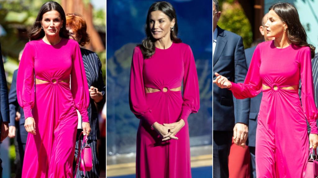 Letizia con el vestido 'cut ou' de Cayro Woman.