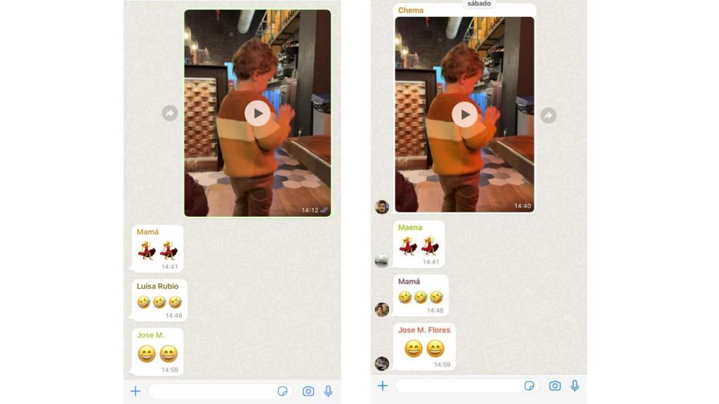 WhatsApp sin la función activada (izquierda) y con ella activada (derecha)