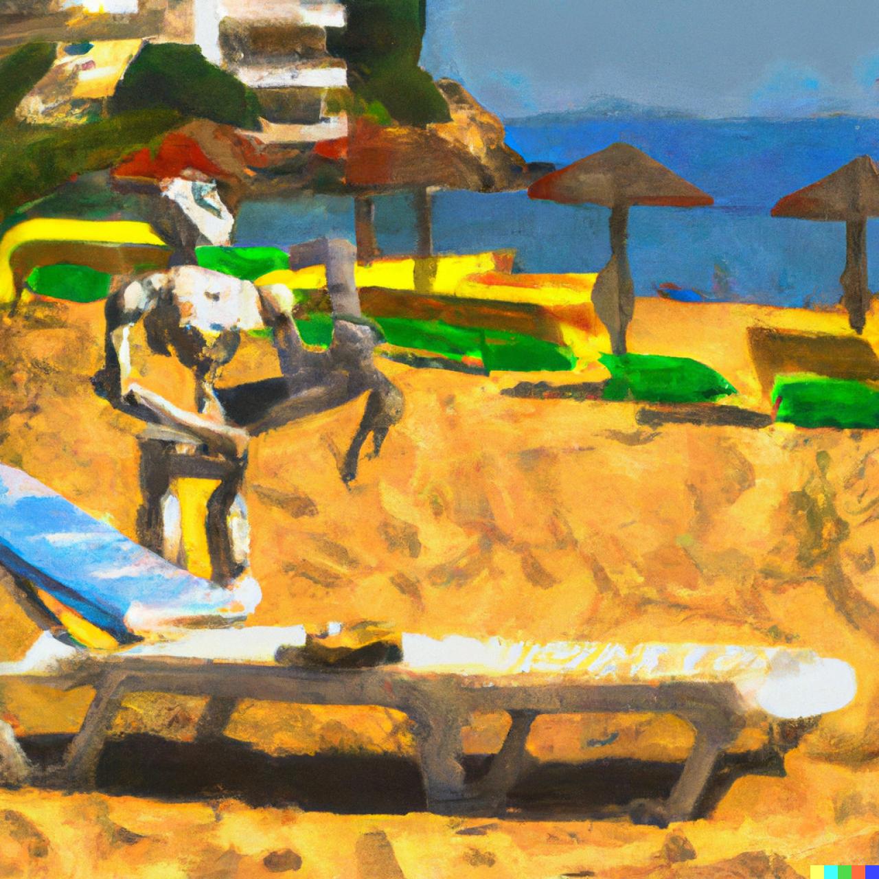 Ilustración realizada por la inteligencia artificial de un robot tomando el sol.