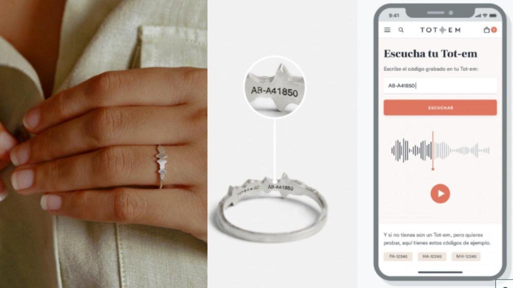 Ejemplo de un anillo Totem de plata con mensaje oculto.