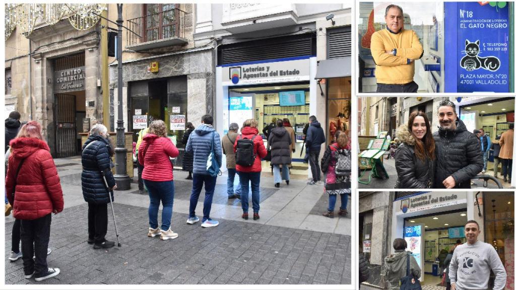 A la izquierda, las colas en la Administración de las Francesas. A la derecha, Julio, debajo Borja y Elena y después, Alfonso.