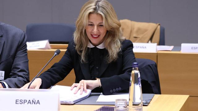 La vicepresidenta segunda, Yolanda Díaz, durante la reunión de ministros de Empleo de la UE este jueves en Bruselas