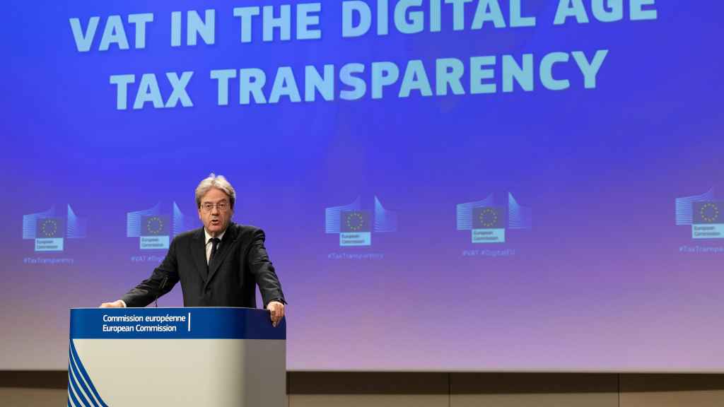 El comisario de Asuntos Económicos, Paolo Gentiloni, durante la rueda de prensa de este jueves