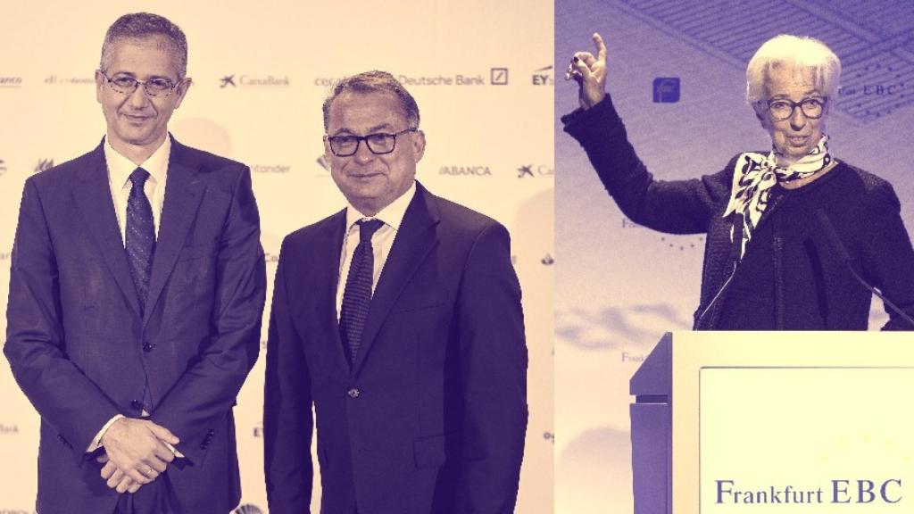 Pablo Hernández de Cos, Joachim Nagel y Christine Lagarde.