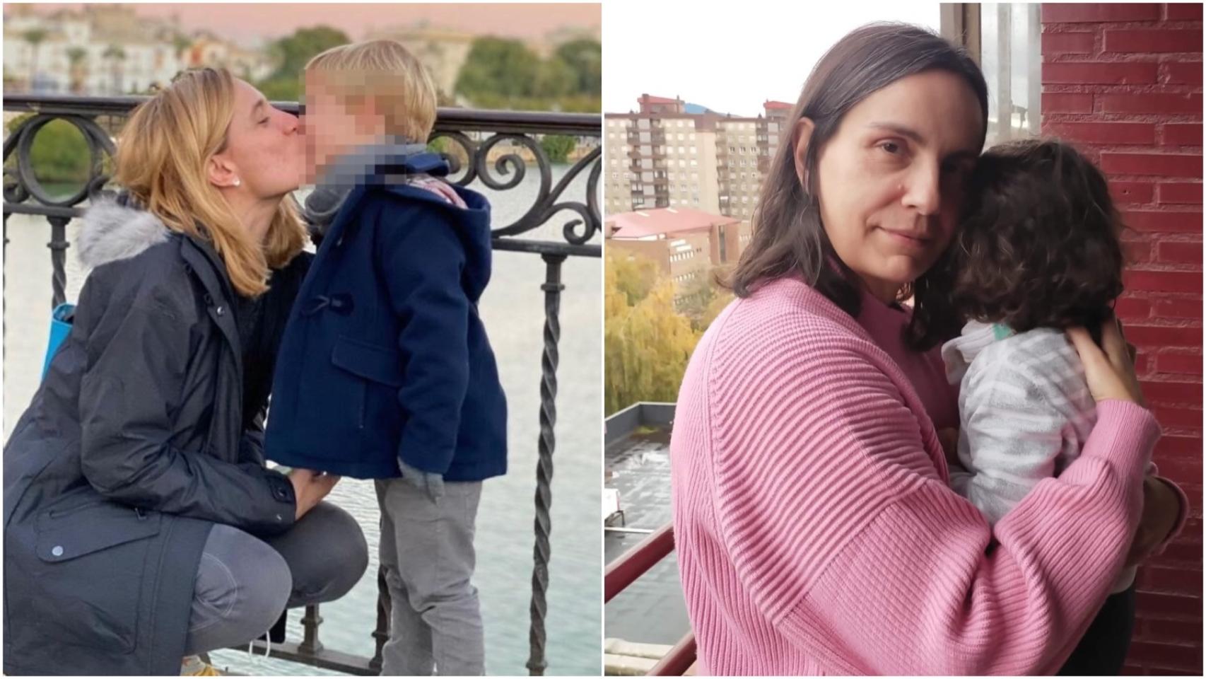 A la izquierda, Susana con su hijo. A la derecha, Alatzne y su hija.