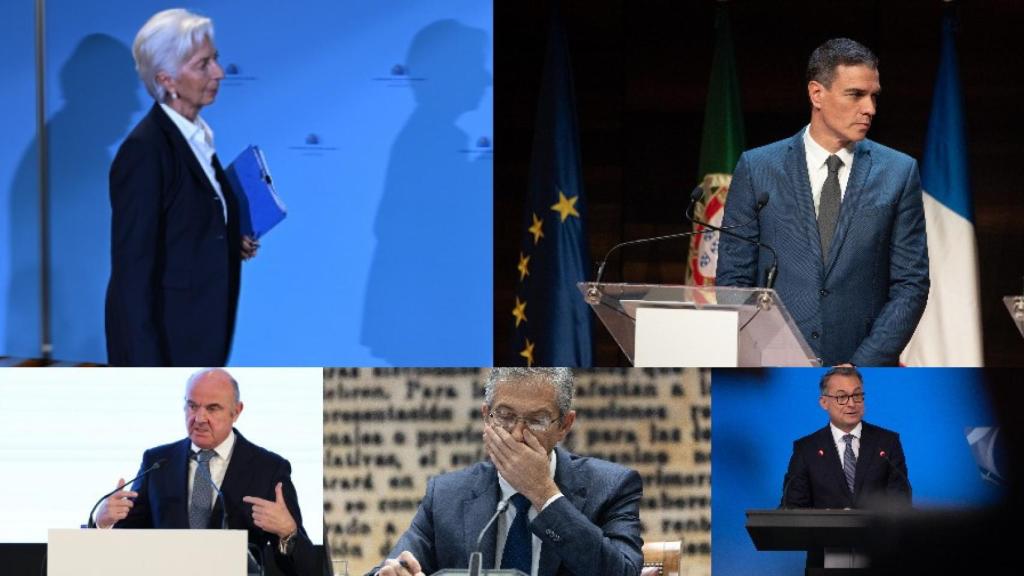 Christine Lagarde, Pedro Sánchez, Luis de Guindos, Pablo Hernández de Cos y Joachim Nagel.