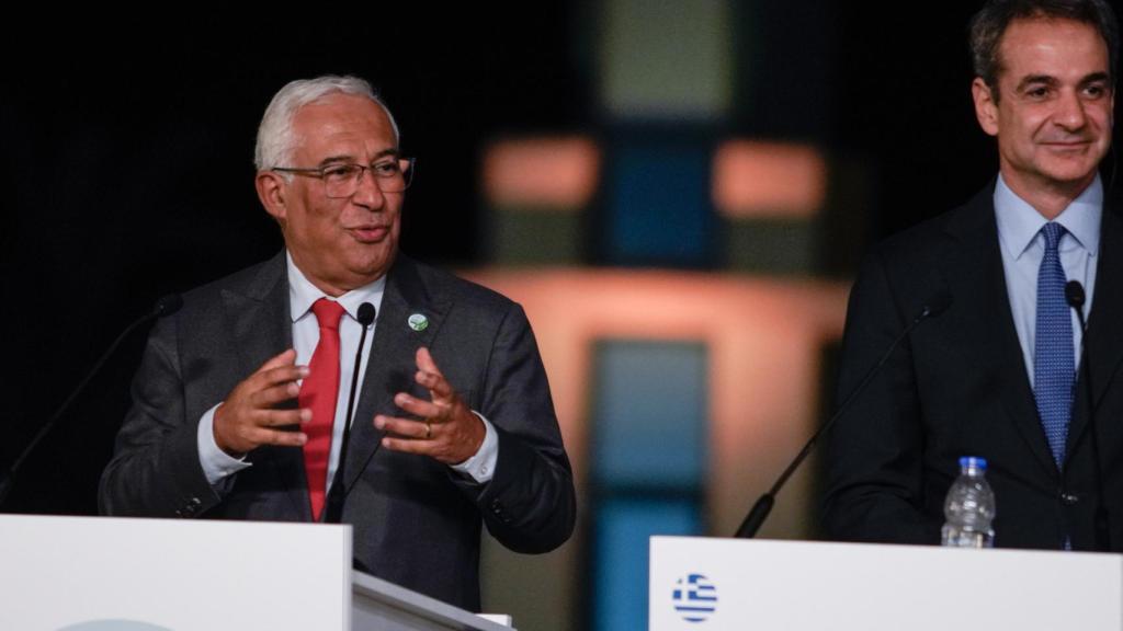Antonio Costa (Portugal) y Kyriakos Mitsotakis (Grecia), en la comparecencia de la Eu-Med9.