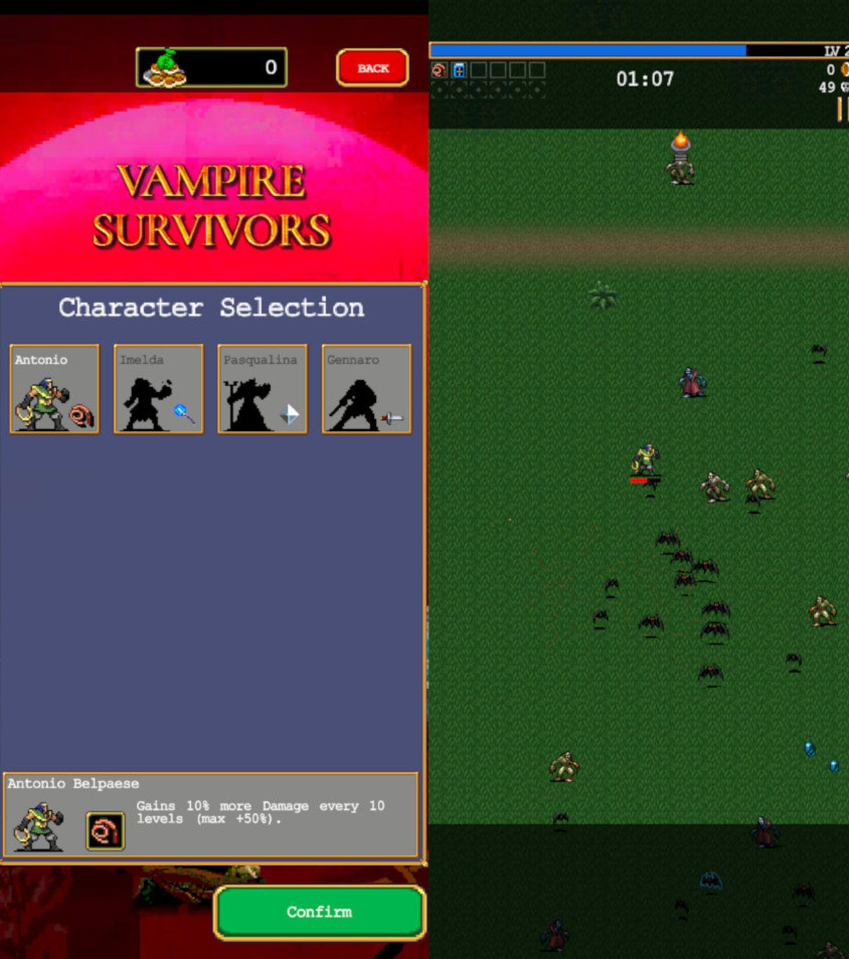 En Vampire Survivors lo importante es combinar las armas y habilidades de tu personaje