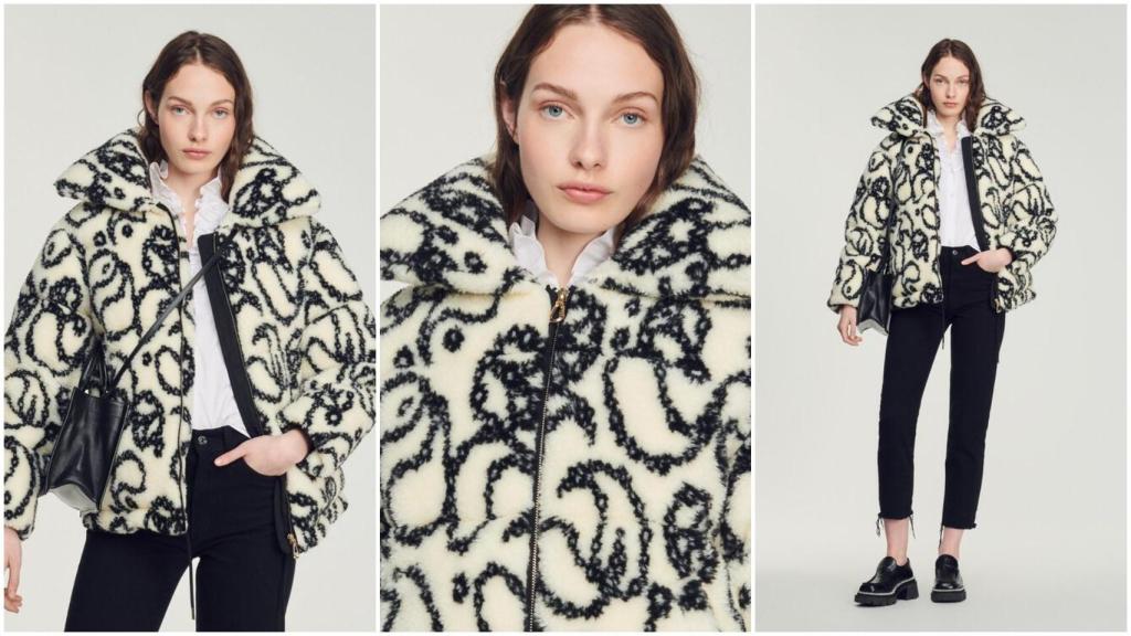 Modelo de Sandro Paris con el plumífero de Susana Molina.