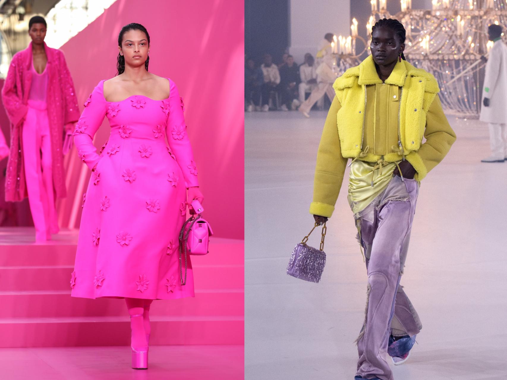 Desfiles de Valentino (izquierda) y Off-White (derecha)