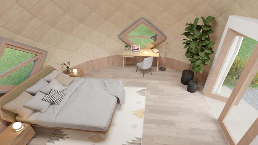 La minicasa Zome por dentro.