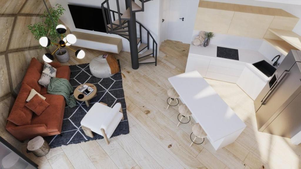 La minicasa Zome desde arriba.