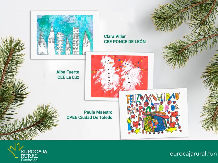Foto de los dibujos ganadores en el concurso de la Fundación Eurocaja Rural.