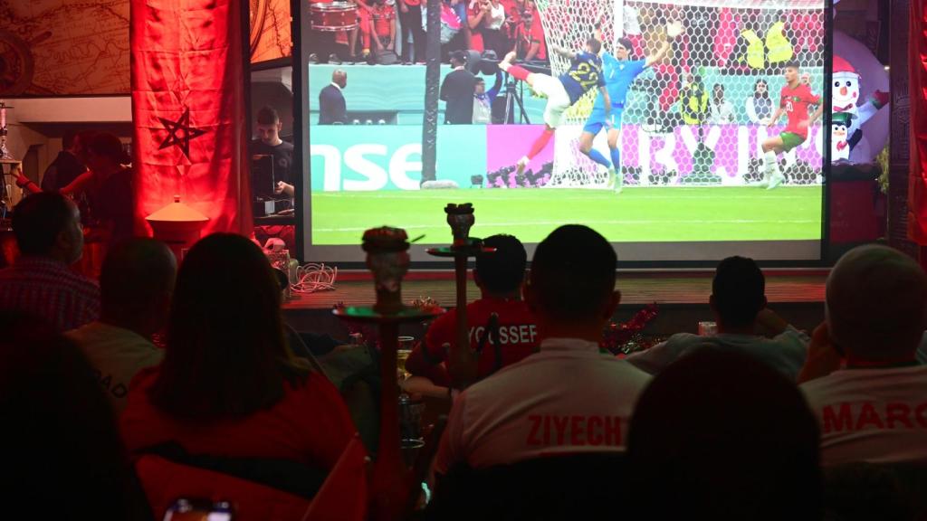 Instante del primer gol de Francia a Marruecos, en el minuto 10 del partido.