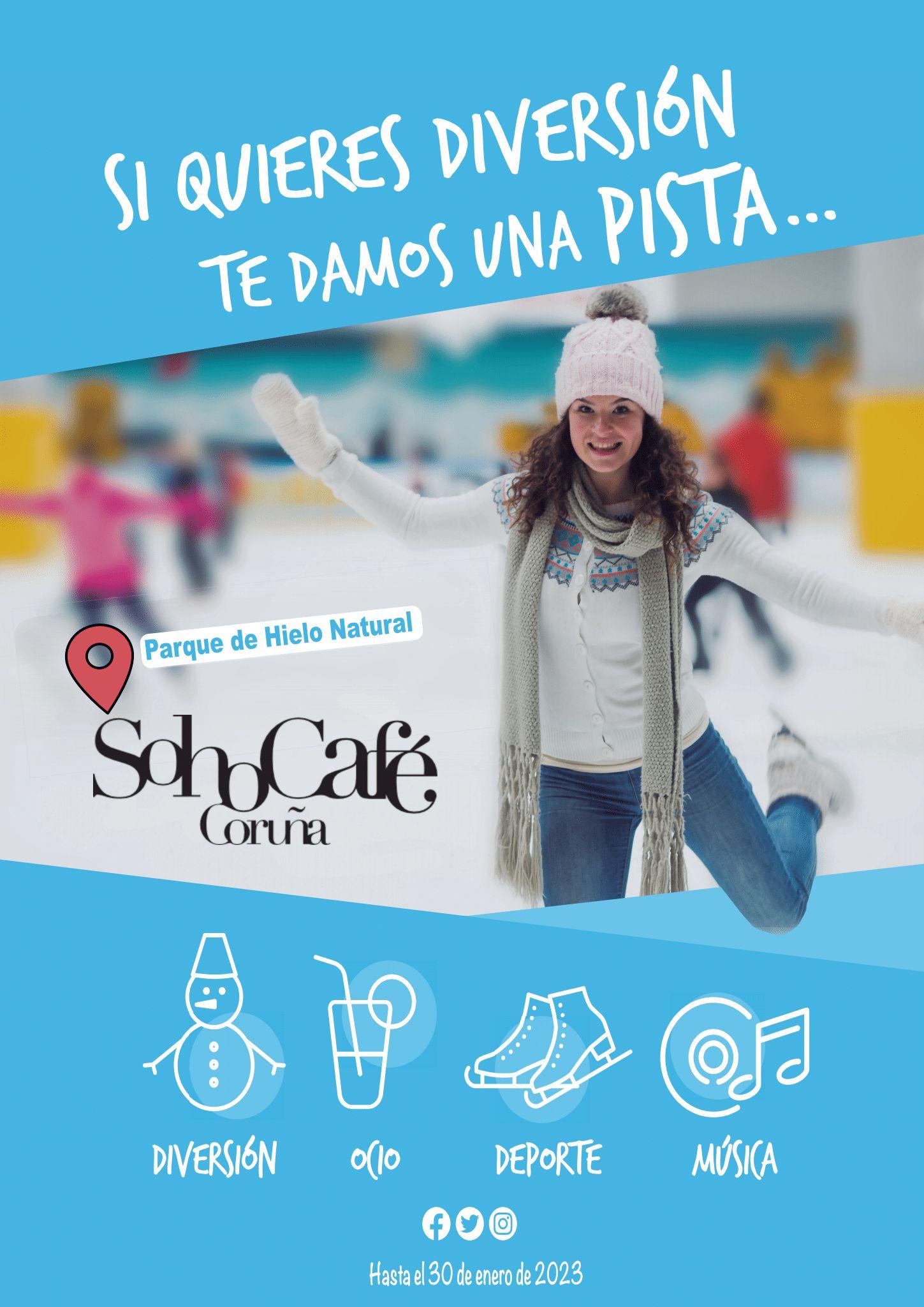 Uno de los carteles de la nueva pista de hielo de Matogrande (Cedida).