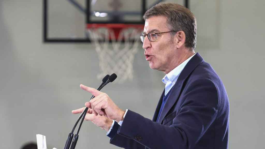 El presidente del PP, Alberto Núñez Feijóo, este sábado en Lardero, La Rioja.